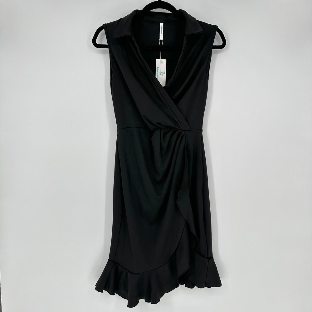 NEW Beachsissi Black Faux Wrap Surplice Ruffle Hem Mini Dress Women's S Casual